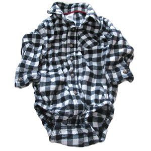 Carters Button Front Onesie‎ Dress Shirt Boys 12M Black White Check Long Sleeve